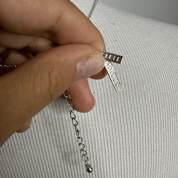 Lele Sadoughi Pendent Necklace Silver Tone Circle Oval Modernist minimalist 18" - Picture 4 of 4